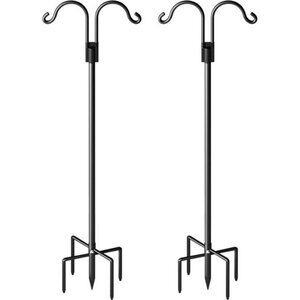 Double Shepherds Hooks for Outdoor, Heavy Duty Bird Feeder Pole with 5 Prong